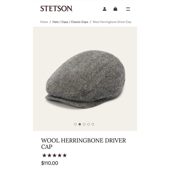 Stetson Men's sz L Wool Herringbone Driver Hat Paper Boy Peaky Blinders Grey - Picture 8 of 8